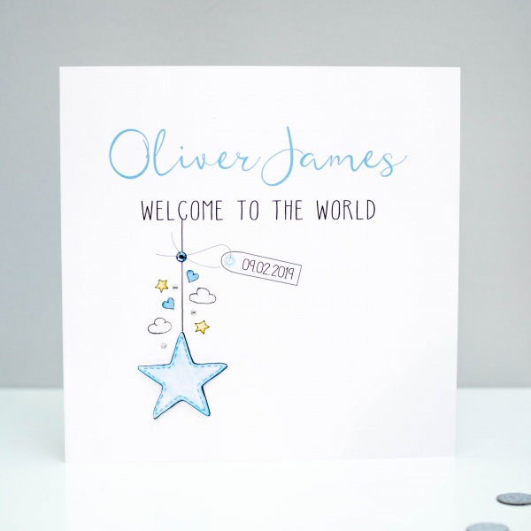 Personalised Baby Boy Card - Welcome to the World Card - Star